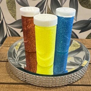Handmade glittered medicine bottles